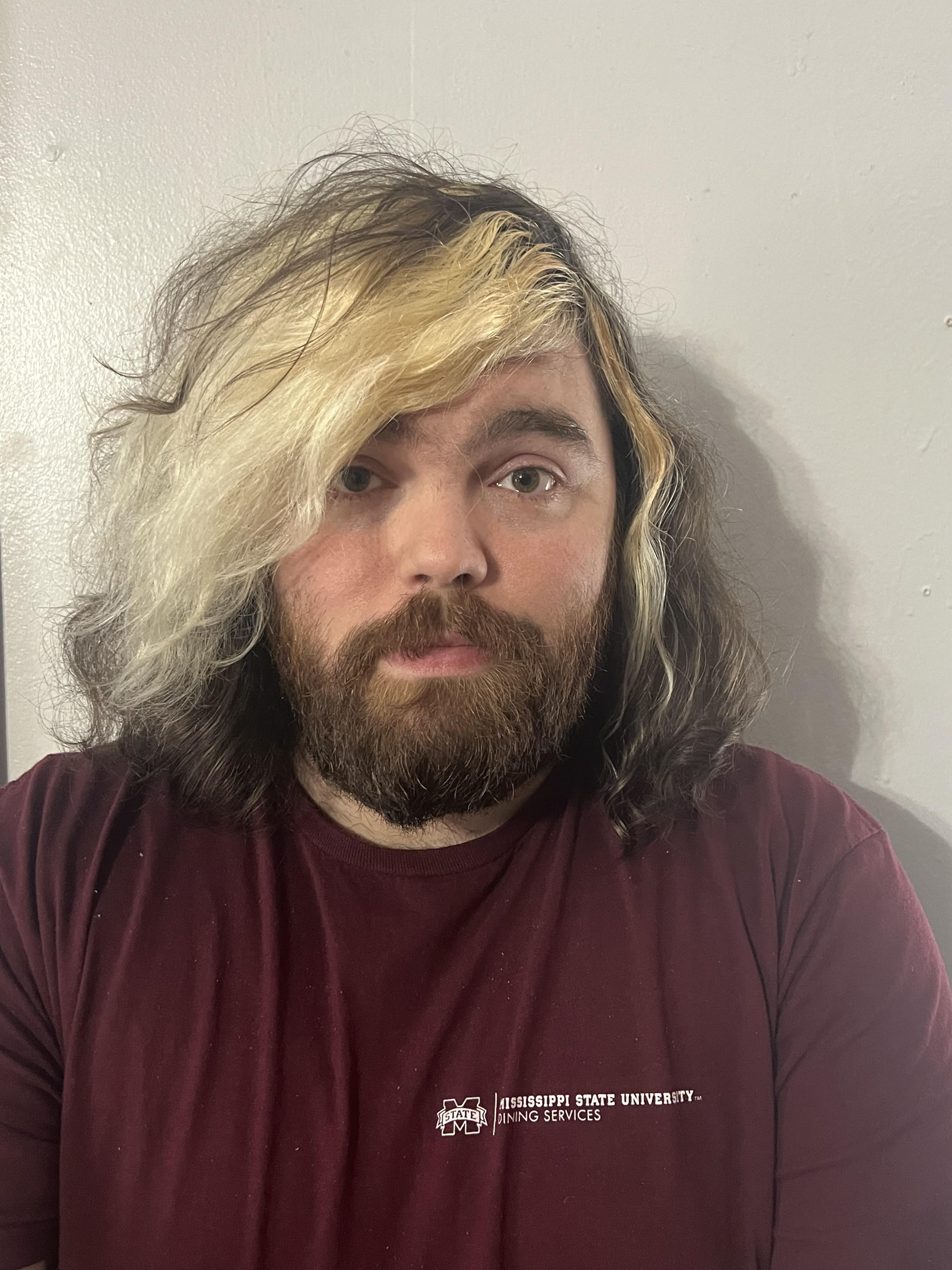 A person with long blonde hair and a beard  AI-generated content may be incorrect.